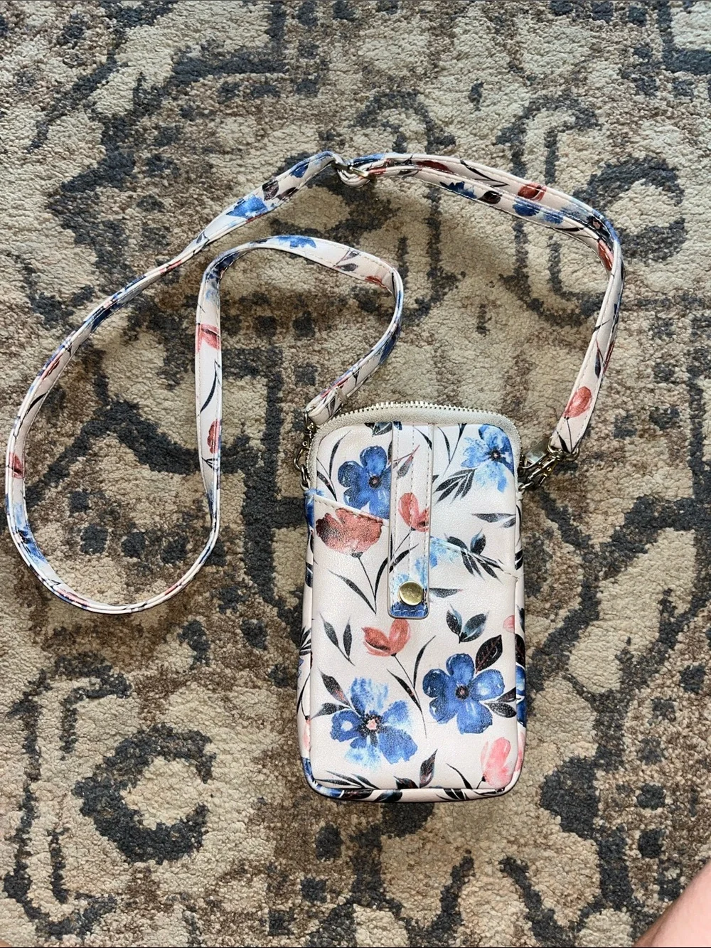 Floral Crossbody Phone Pouch - Pink & Blue